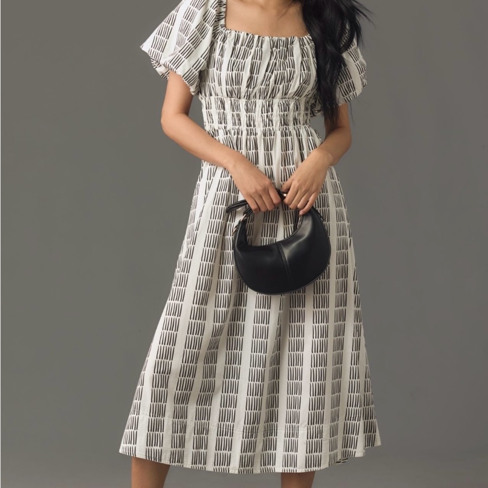 Maeve Puff-Sleeve Square-Neck Smocked
Midi Dress